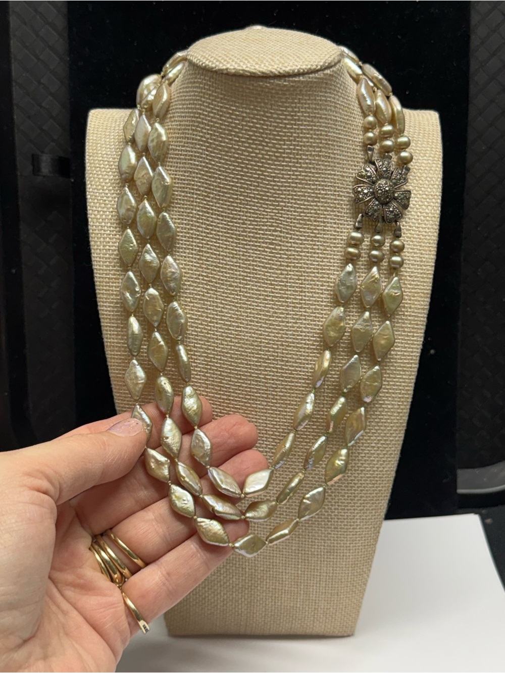 #802 Sterling Silver Rhombic Baroque Pearl Necklace
